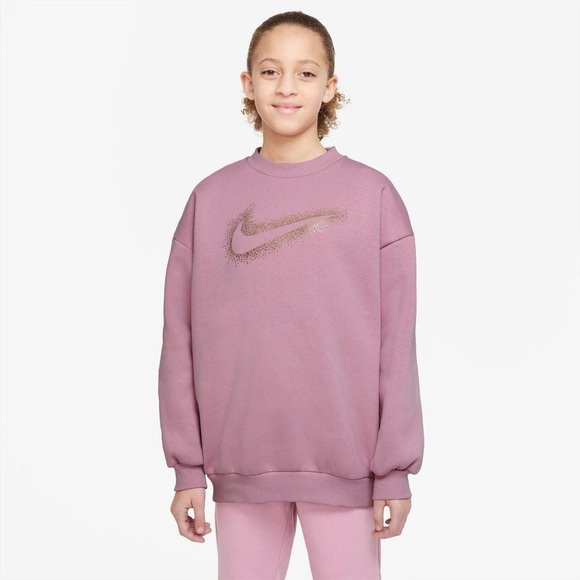 NIKE Girls Icon Fleece Crew Sweatshirt/Pullover | Color: Pink | NEW/NWT!!🩷 - Picture 1 of 8